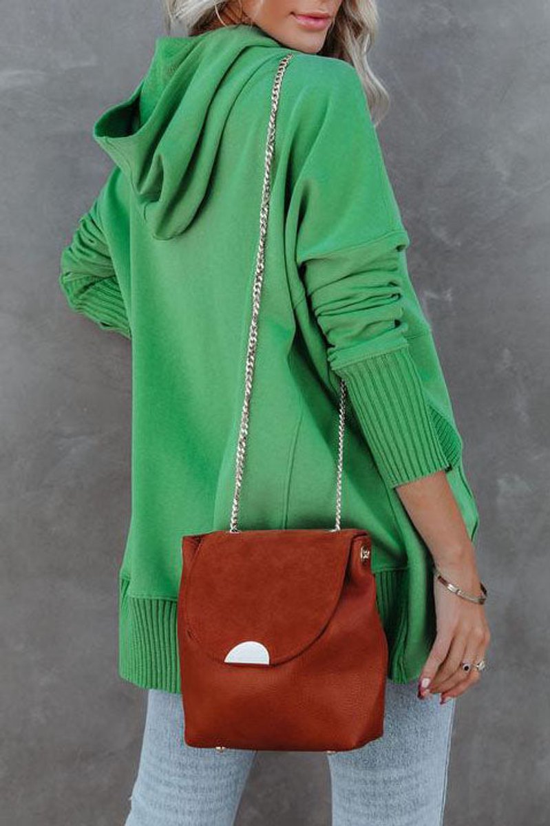 Relaxed Button-Neck Hooded Tunic Top