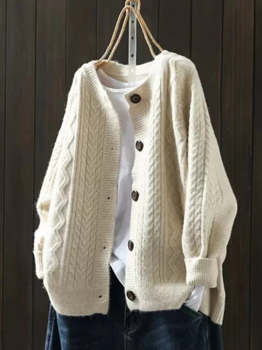 Relaxed Cable-Knit Buttoned Cardigan