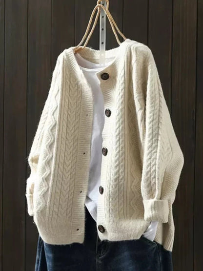 Relaxed Cable-Knit Buttoned Cardigan
