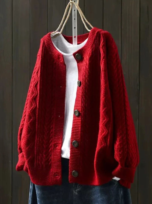 Relaxed Cable-Knit Buttoned Cardigan