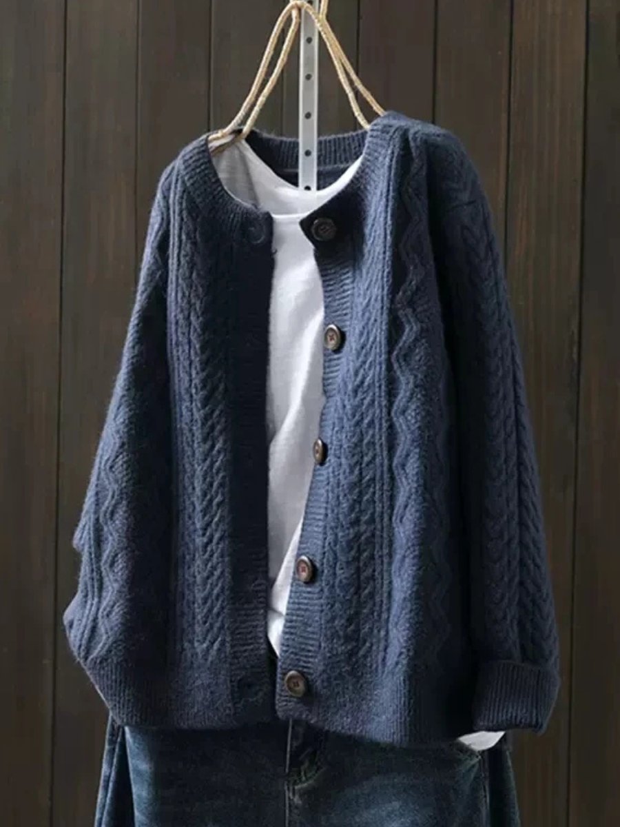 Relaxed Cable-Knit Buttoned Cardigan