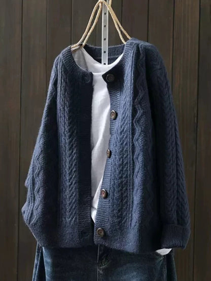 Relaxed Cable-Knit Buttoned Cardigan