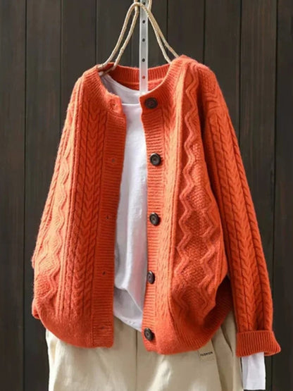 Relaxed Cable-Knit Buttoned Cardigan