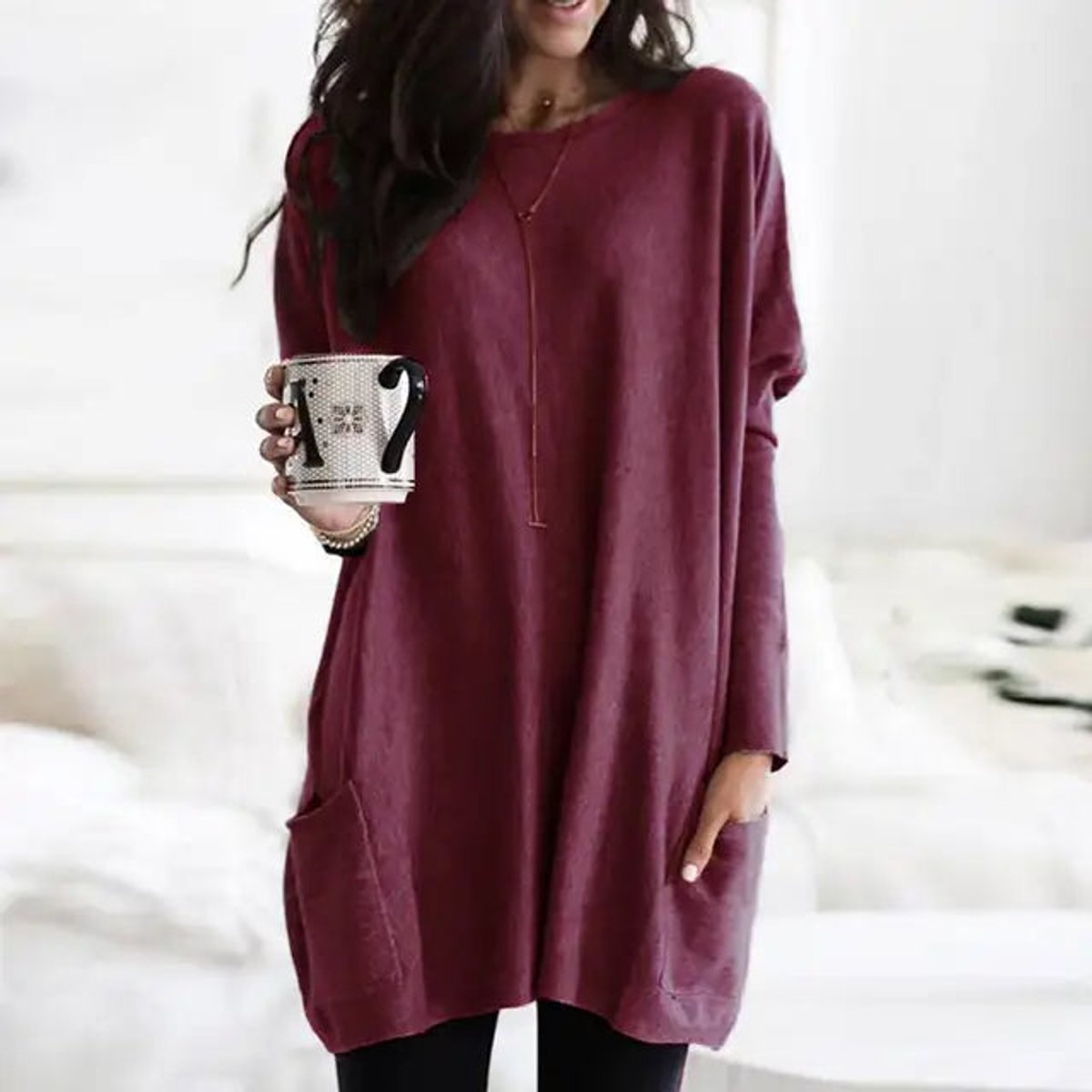 Relaxed Round-Neck Tunic with Front Pockets