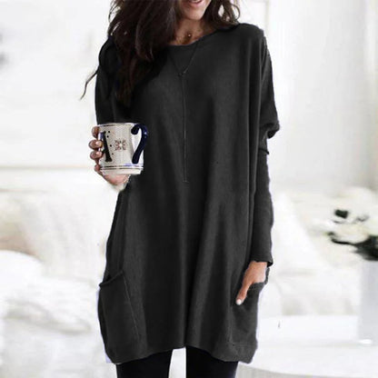 Relaxed Round-Neck Tunic with Front Pockets