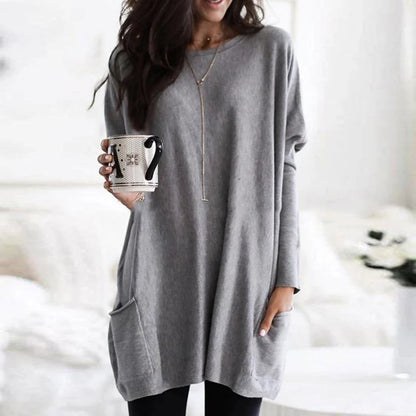 Relaxed Round-Neck Tunic with Front Pockets