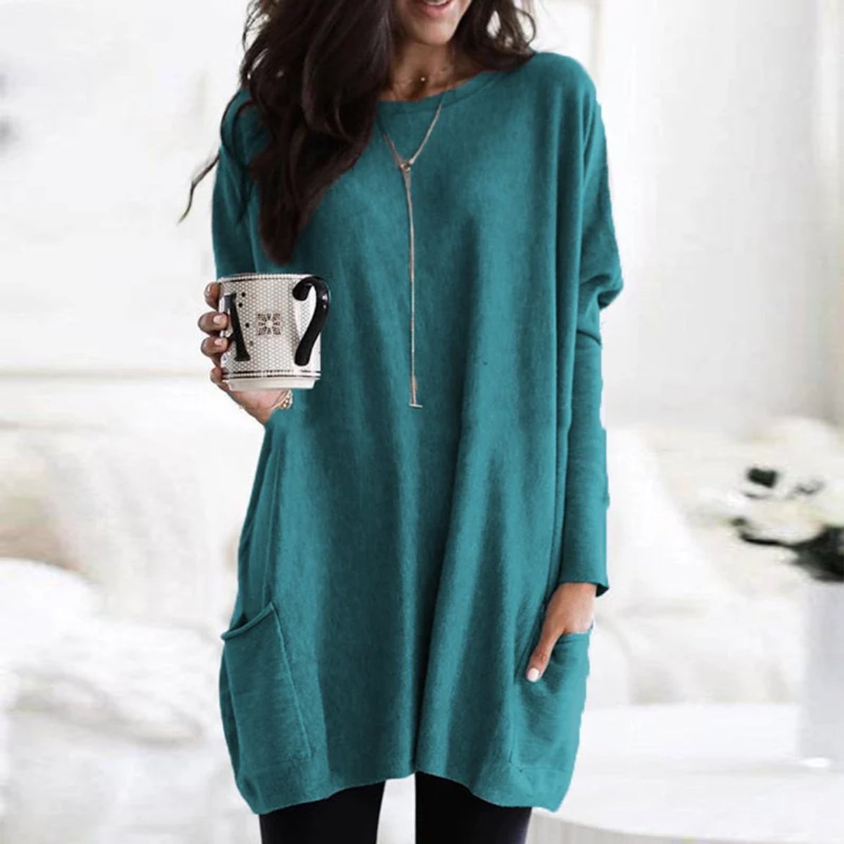 Relaxed Round-Neck Tunic with Front Pockets