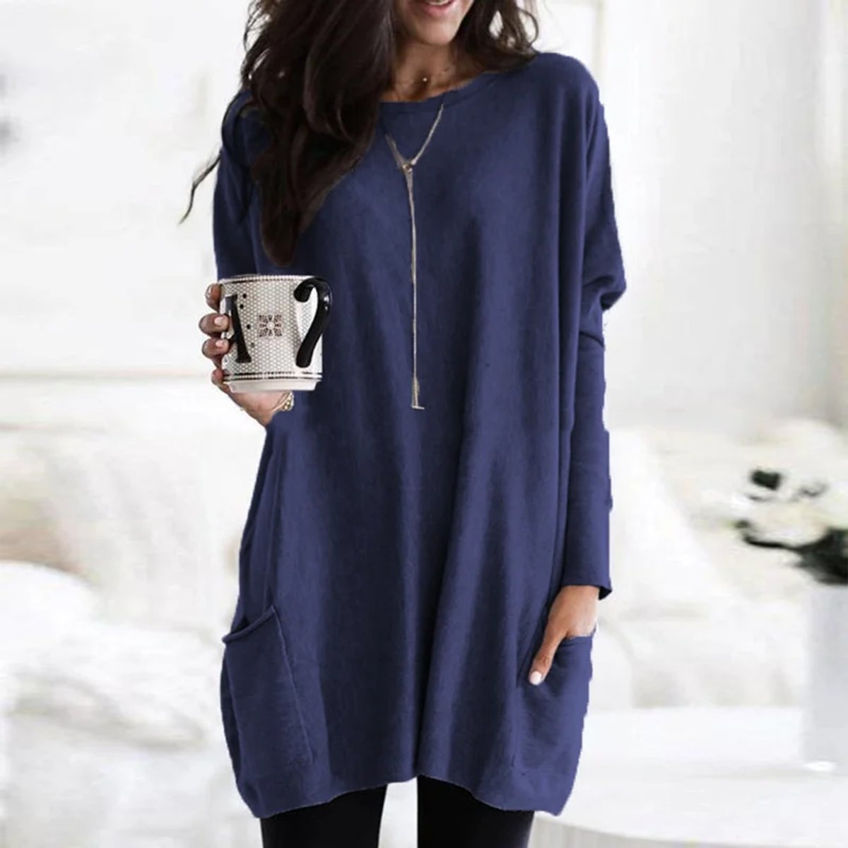 Relaxed Round-Neck Tunic with Front Pockets