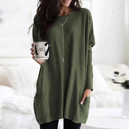 Relaxed Round-Neck Tunic with Front Pockets