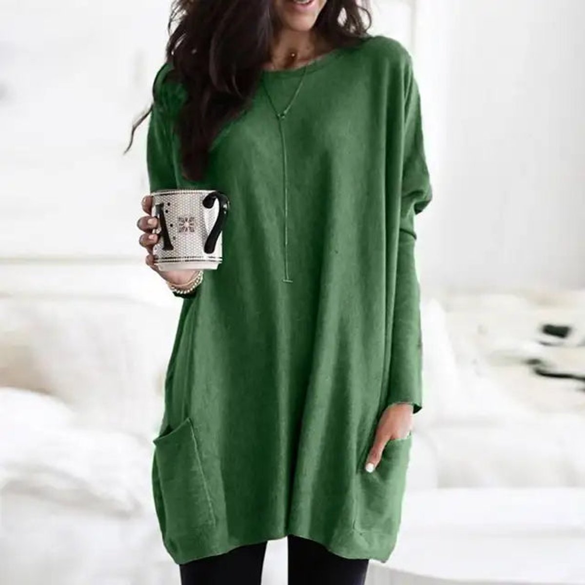 Relaxed Round-Neck Tunic with Front Pockets
