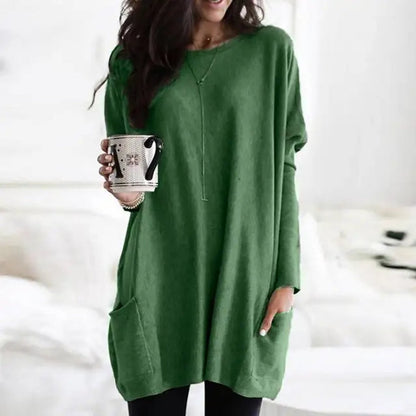 Relaxed Round-Neck Tunic with Front Pockets