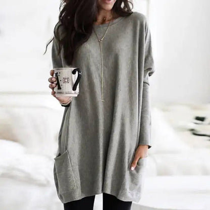 Relaxed Round-Neck Tunic with Front Pockets