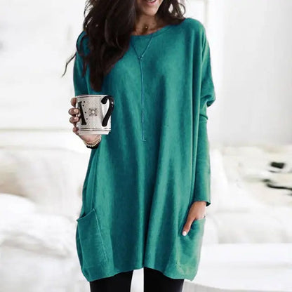 Relaxed Round-Neck Tunic with Front Pockets