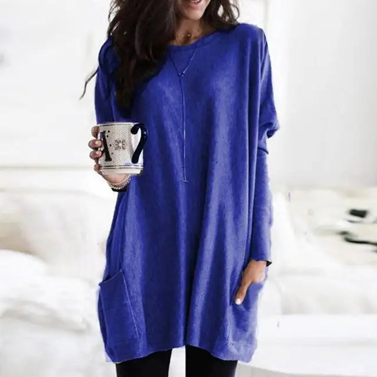 Relaxed Round-Neck Tunic with Front Pockets