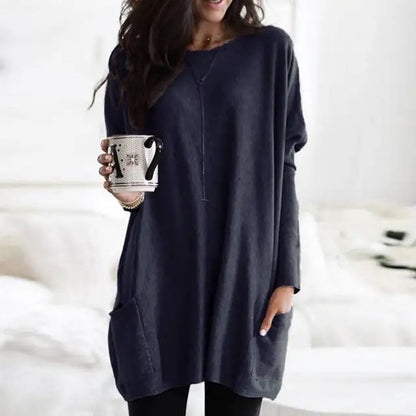 Relaxed Round-Neck Tunic with Front Pockets
