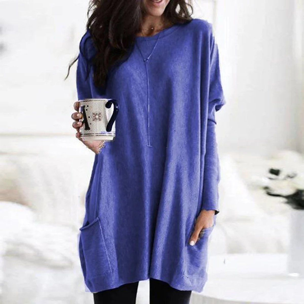 Relaxed Round-Neck Tunic with Front Pockets