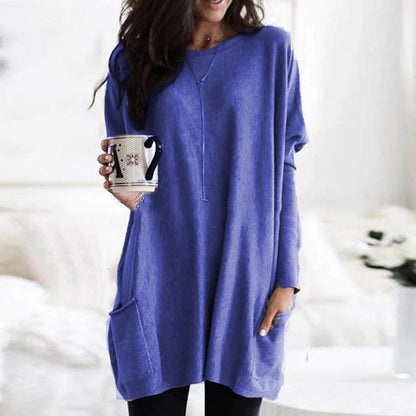 Relaxed Round-Neck Tunic with Front Pockets