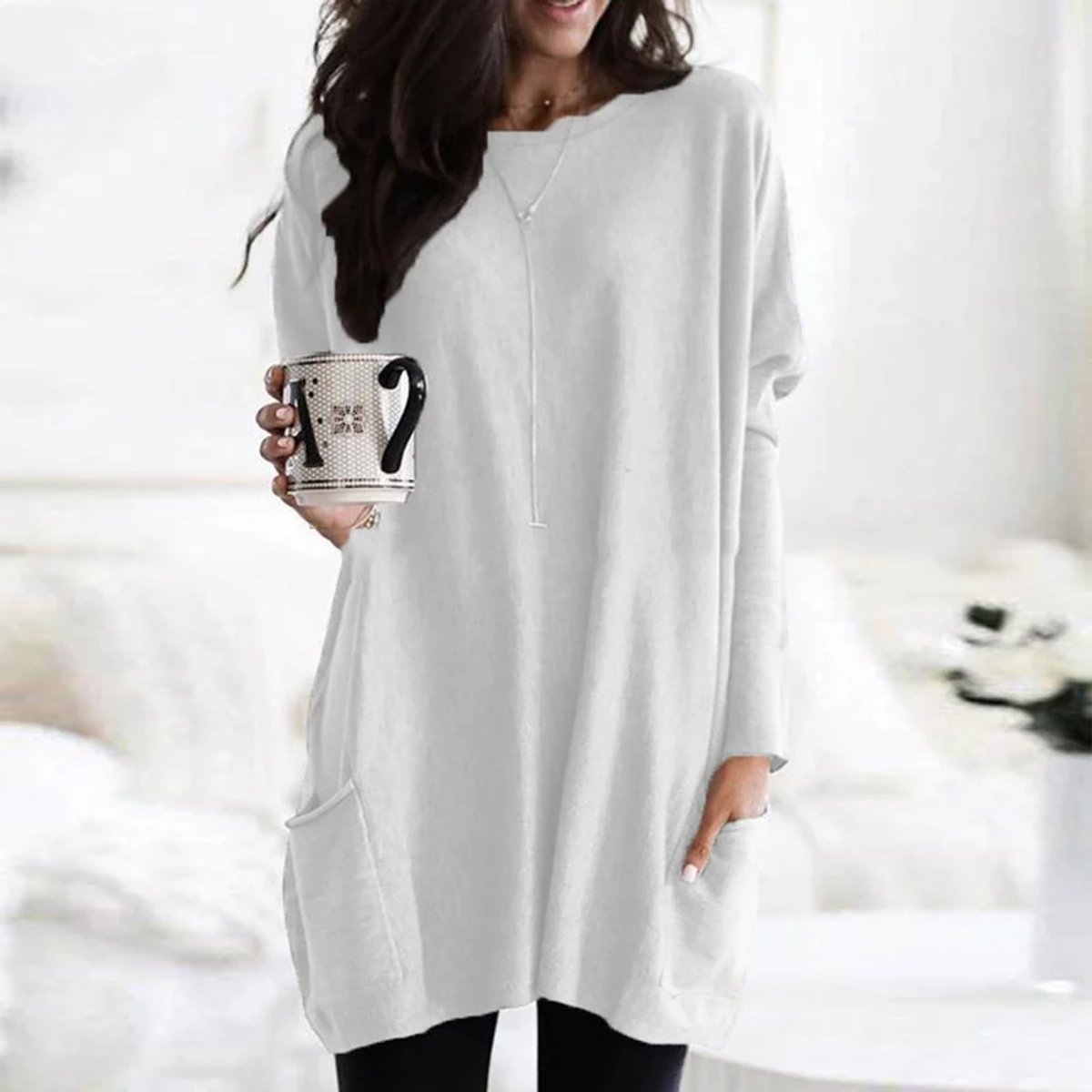 Relaxed Round-Neck Tunic with Front Pockets