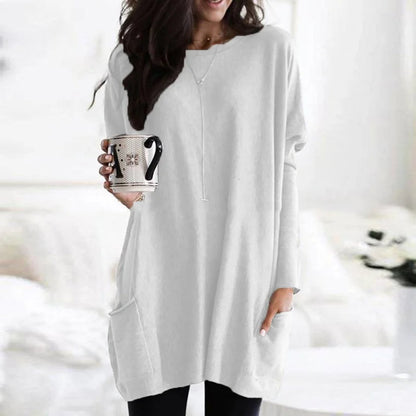 Relaxed Round-Neck Tunic with Front Pockets