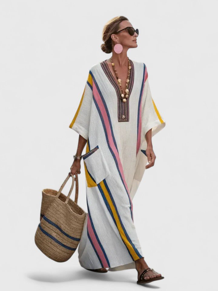 Striped Linen V-Neck Maxi Dress
