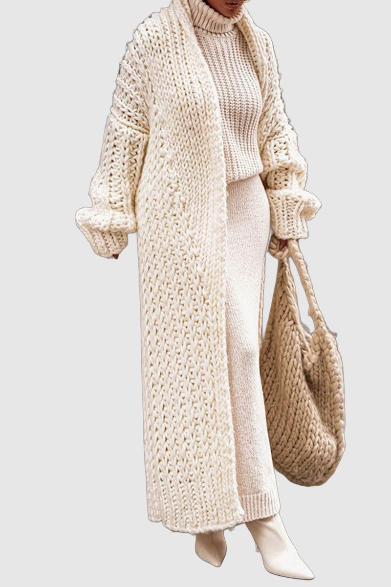 Women's Chunky Knit Open-Front Maxi Cardigan