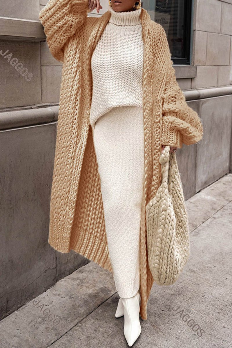 Women's Chunky Knit Open-Front Maxi Cardigan