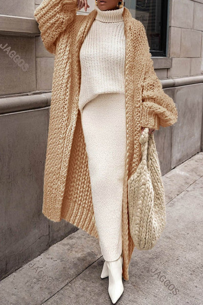 Women's Chunky Knit Open-Front Maxi Cardigan
