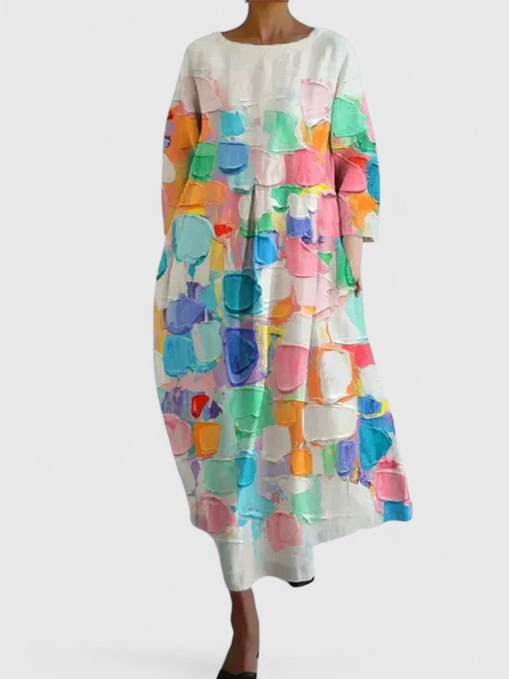 Relaxed A-Line Midi Dress with Tortoise Graphic
