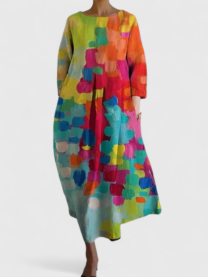 Relaxed A-Line Midi Dress with Tortoise Graphic