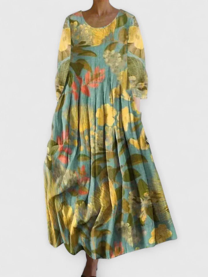 Relaxed A-Line Midi Dress with Tortoise Graphic