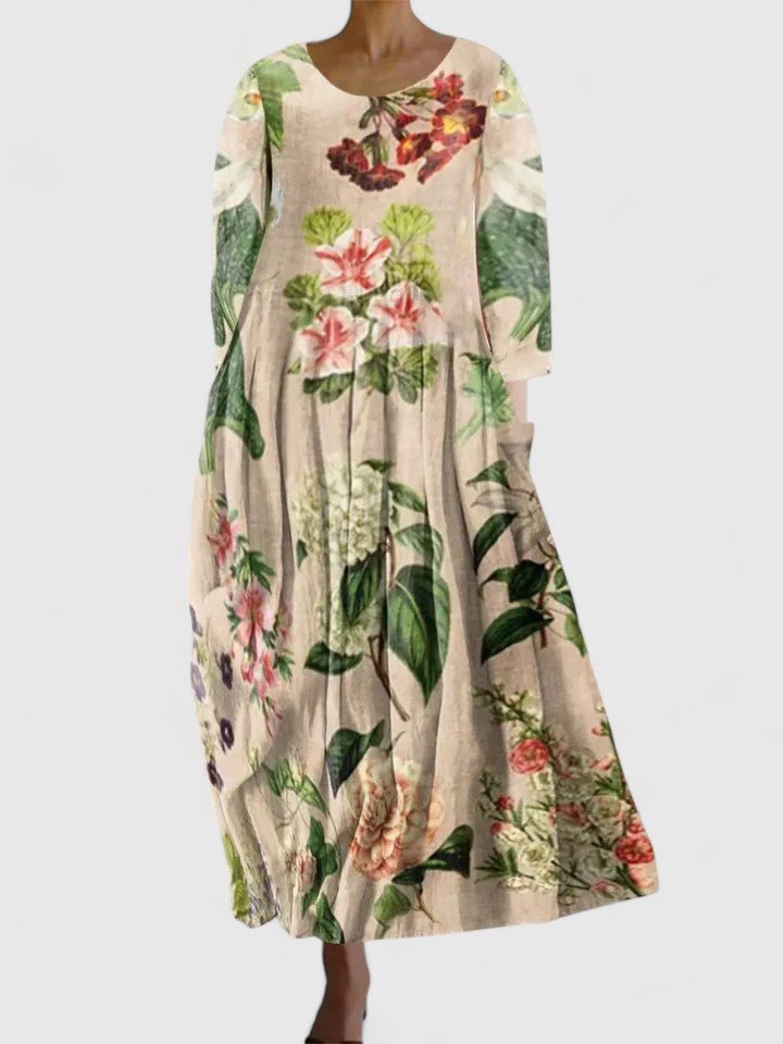 Relaxed A-Line Midi Dress with Tortoise Graphic