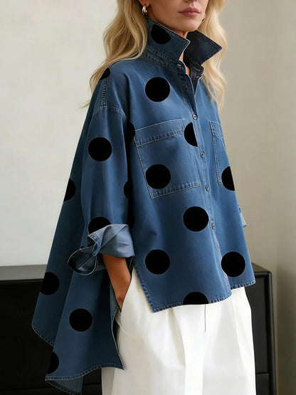 Loose-Fit Polka Dot Long-Sleeve Blouse