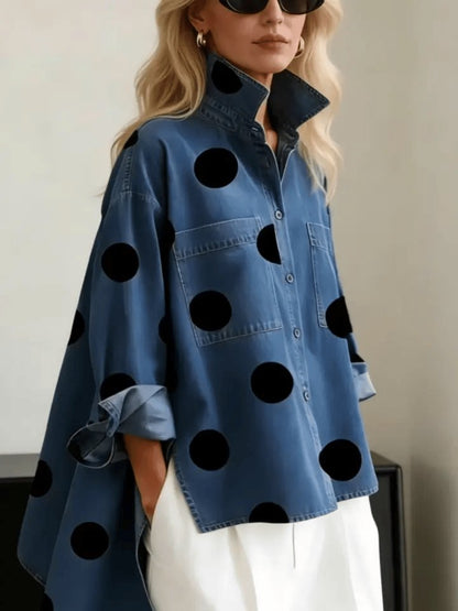 Loose-Fit Polka Dot Long-Sleeve Blouse