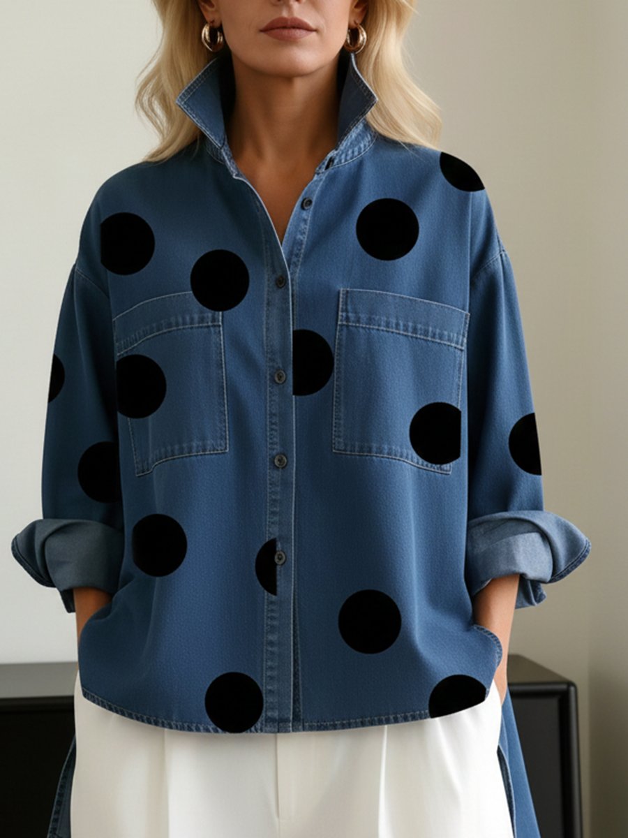 Loose-Fit Polka Dot Long-Sleeve Blouse