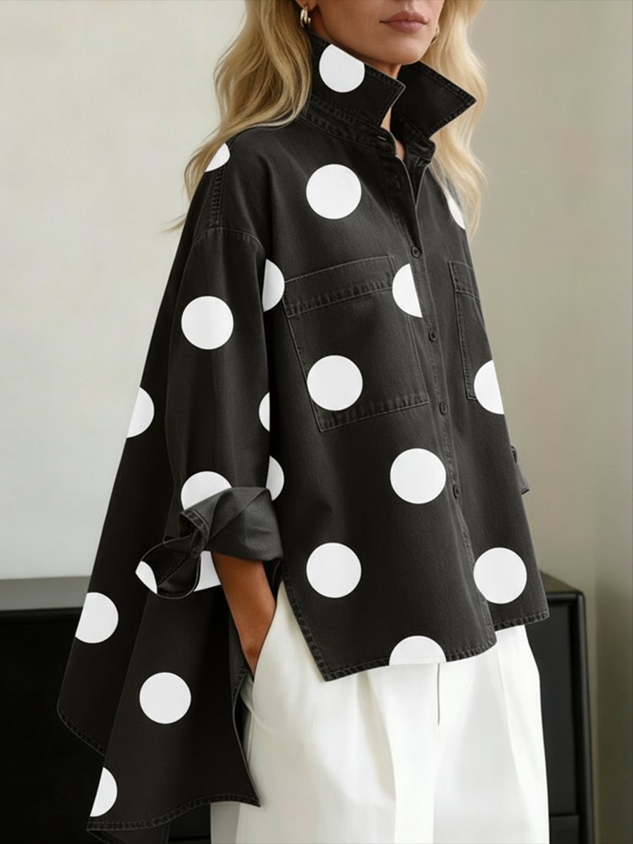 Loose-Fit Polka Dot Long-Sleeve Blouse