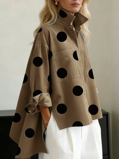 Loose-Fit Polka Dot Long-Sleeve Blouse