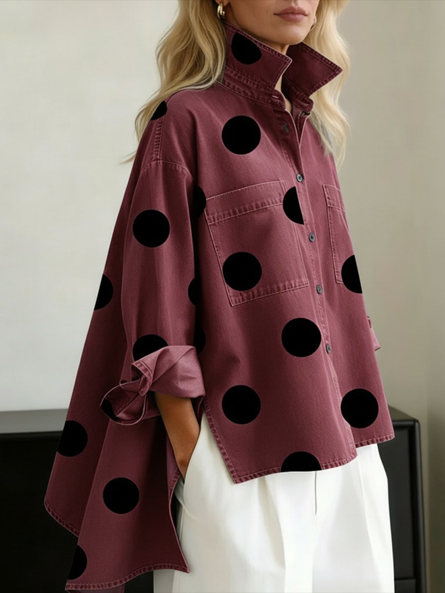 Loose-Fit Polka Dot Long-Sleeve Blouse