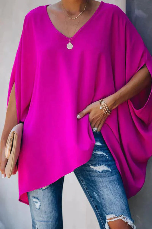 Draped Batwing V-Neck Tunic Top