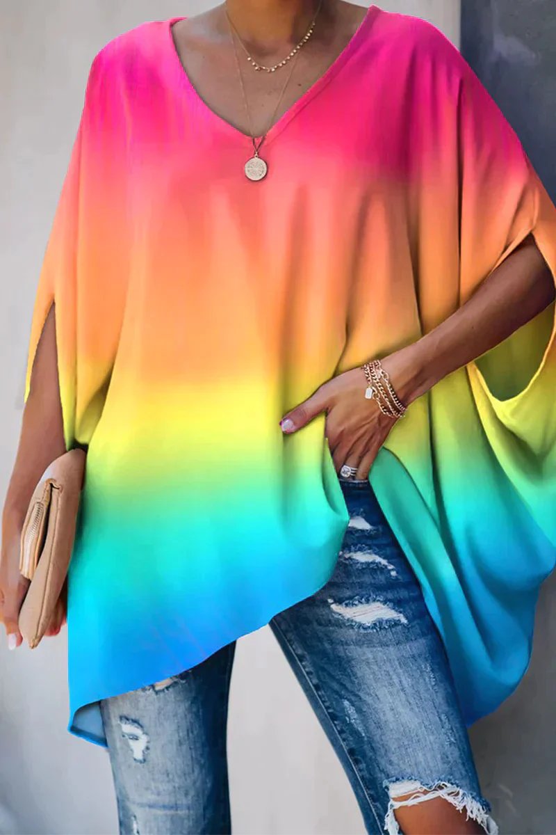 Draped Batwing V-Neck Tunic Top