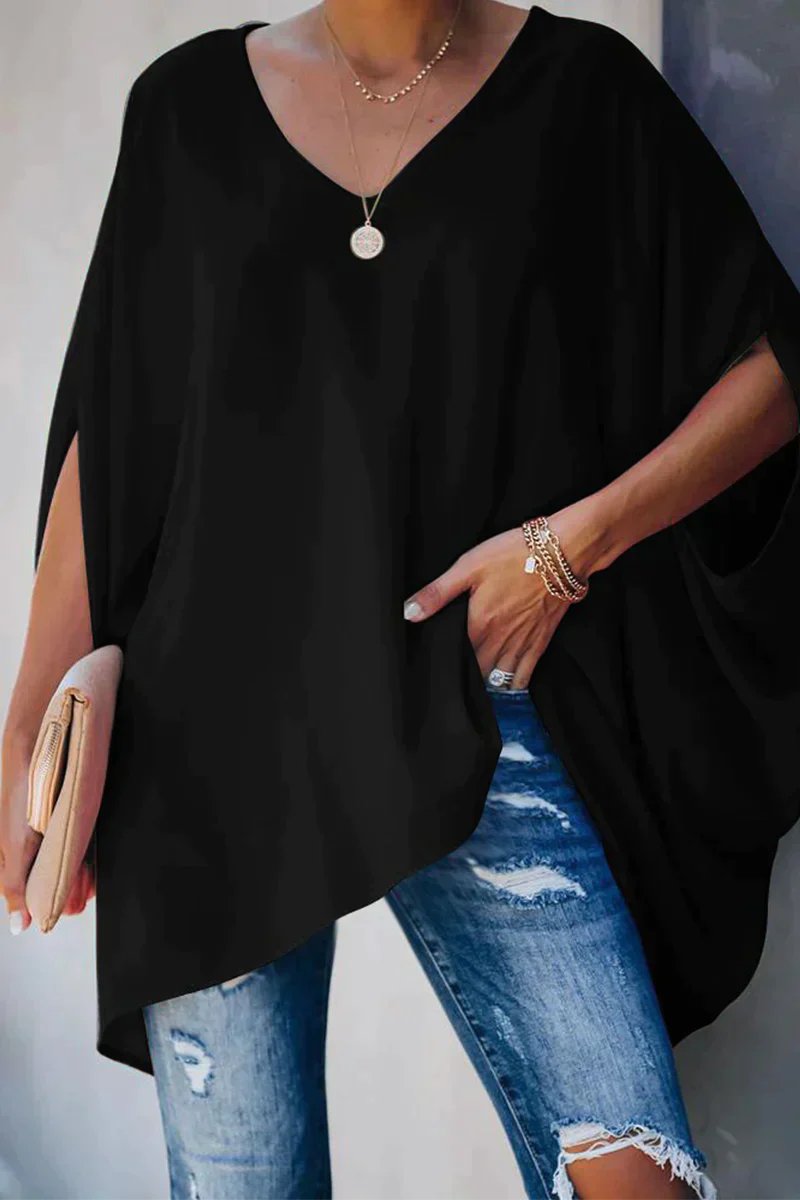 Draped Batwing V-Neck Tunic Top