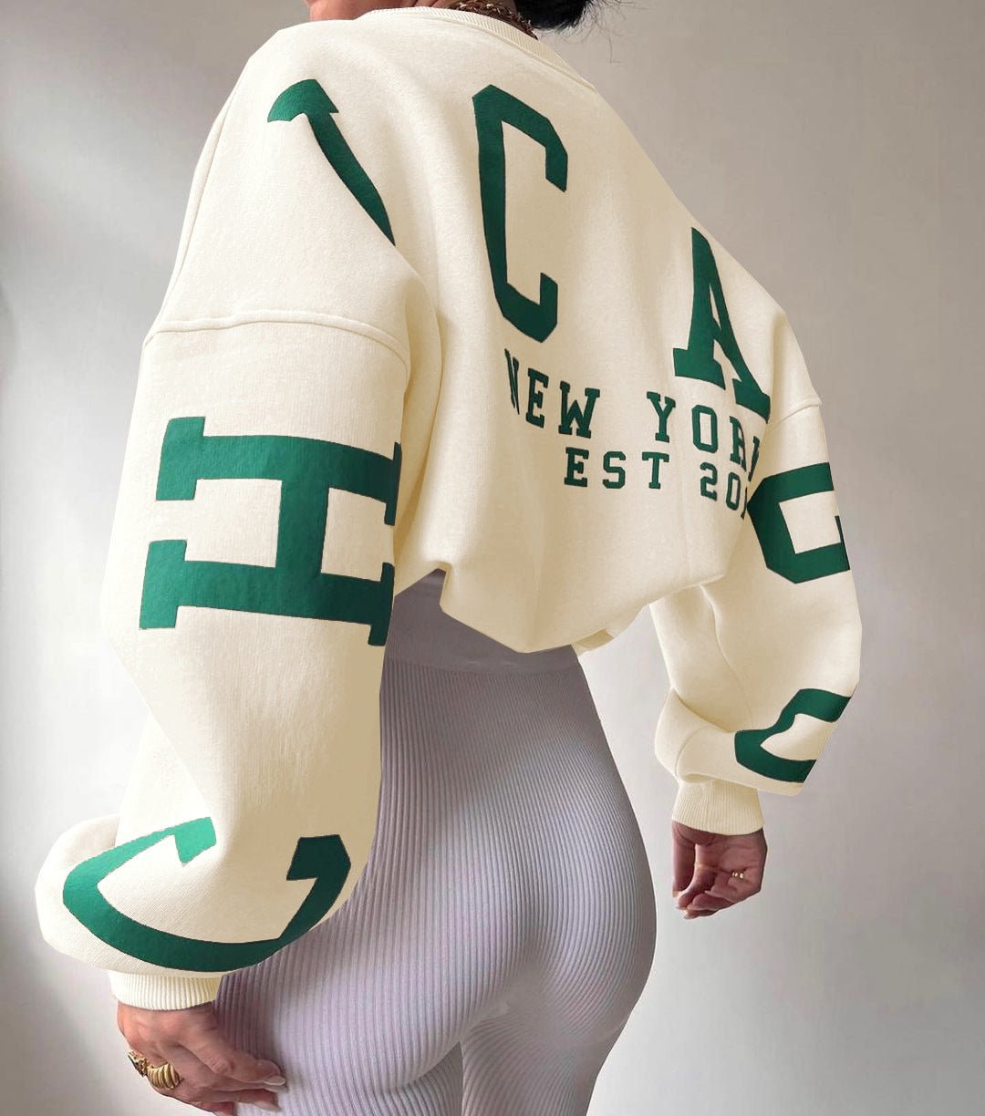 Oversized Varsity Letter Graphic Fleece Sweatshirt
