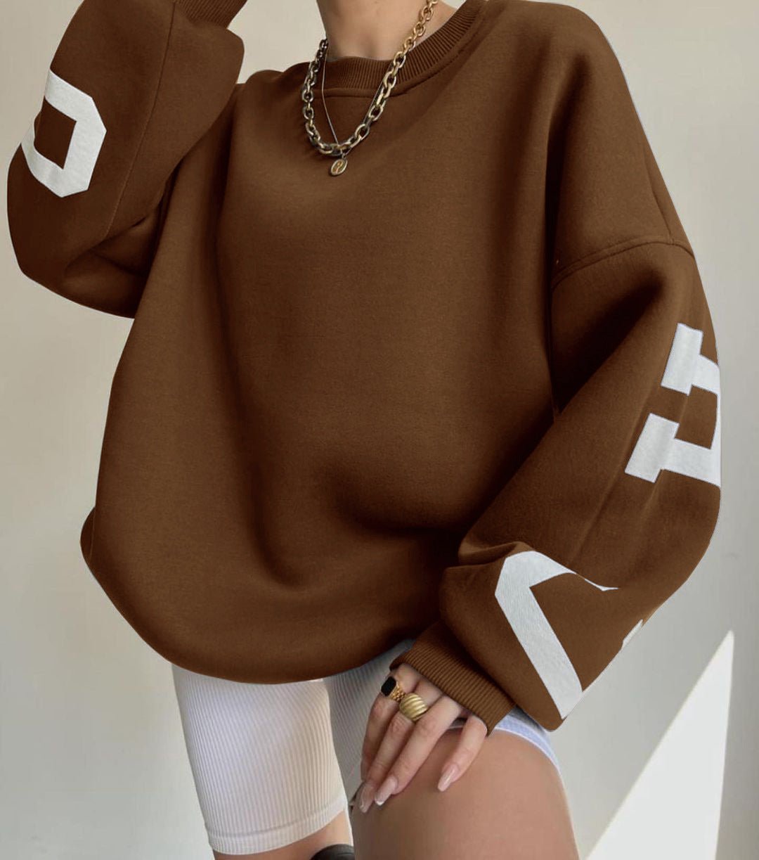 Oversized Varsity Letter Graphic Fleece Sweatshirt