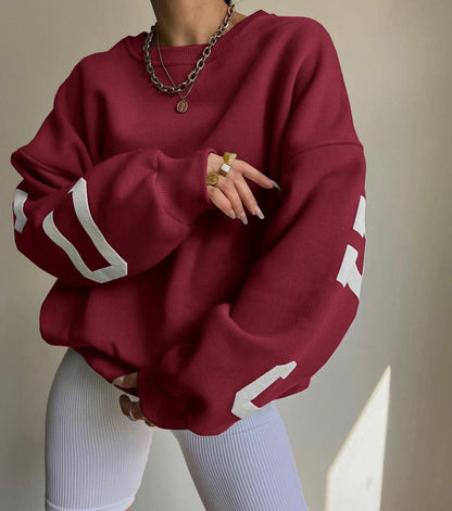 Oversized Varsity Letter Graphic Fleece Sweatshirt