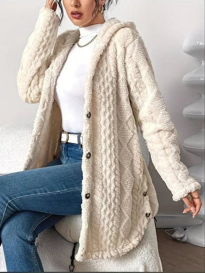 Women's Cable Textured Hooded Duster Cardigan