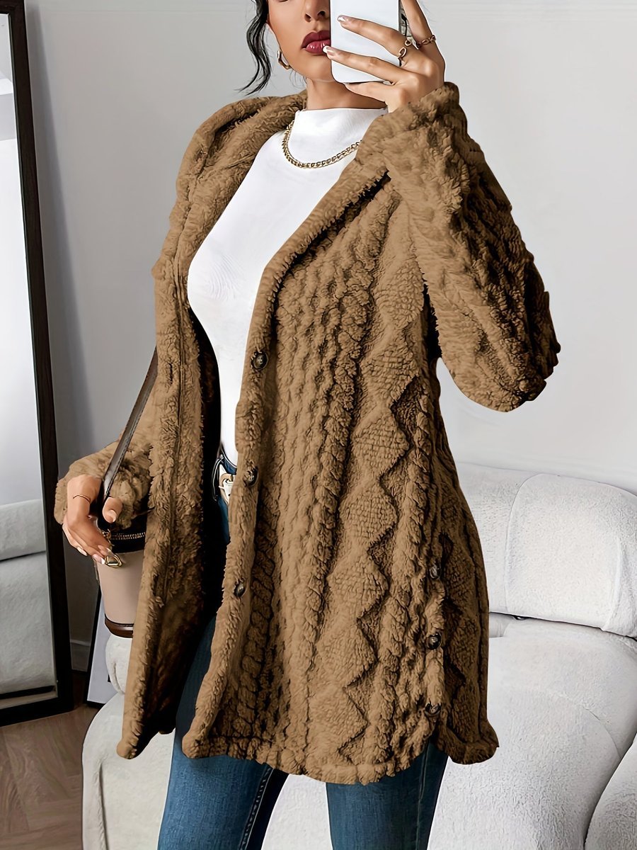 Women's Cable Textured Hooded Duster Cardigan