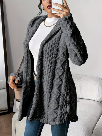 Women's Cable Textured Hooded Duster Cardigan