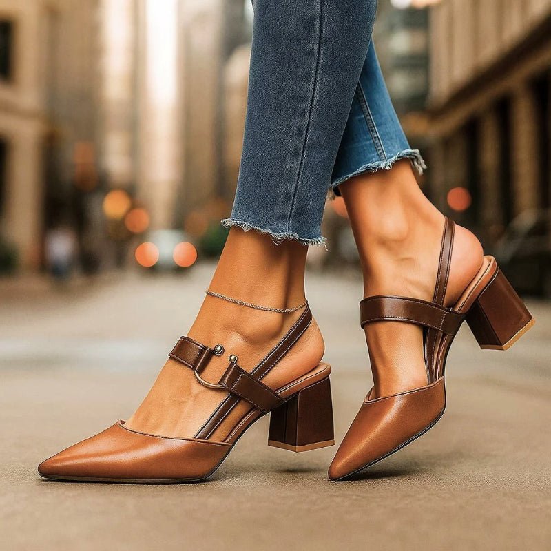 T-Bar Pointed Block Heel Pumps