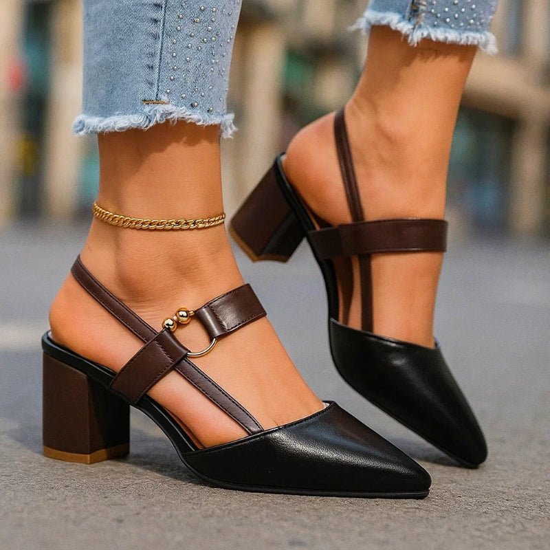 T-Bar Pointed Block Heel Pumps