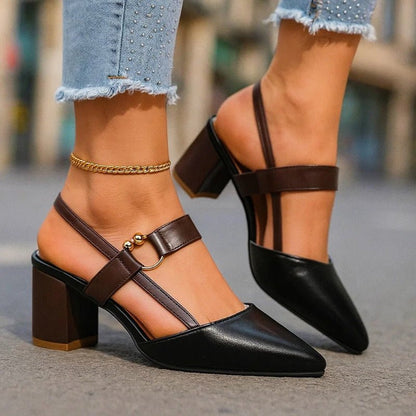 T-Bar Pointed Block Heel Pumps