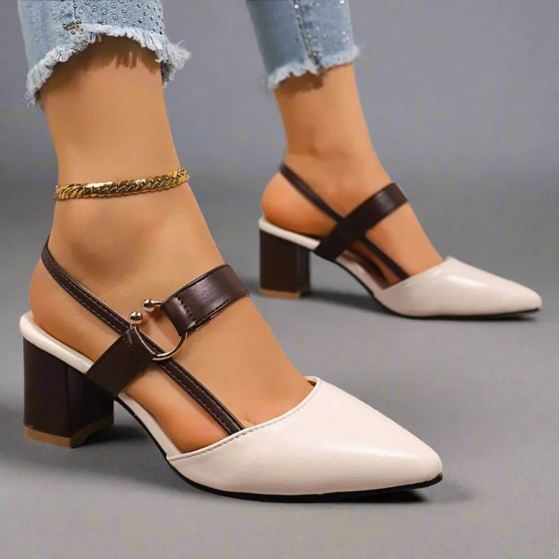 T-Bar Pointed Block Heel Pumps